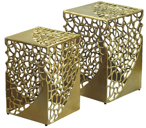 FineBuy Beistelltisch 2er Set Aluminium Gold Quadratisch