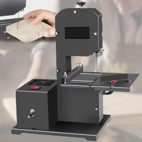 Sega a nastro da banco per piccole officine, sega a nastro per legno da 1750 giri/min con piano di lavoro in metallo inclinabile, profondità di taglio di 70 mm, gola di 90 mm, ideale per tagliare le