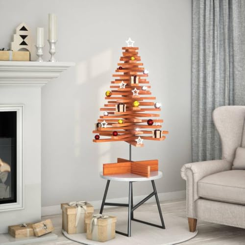 LoogCape Albero di Natale in legno marrone cerato, 100 cm, in legno massello di pino, rami girevoli e base stabile, per decorazione natalizia, Avvento, soggiorno e ufficio