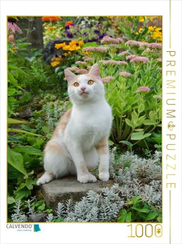 CALVENDO Puzzle Aufmerksame Katze im Garten | 1000 Teile Lege-Größe 48 x 64 cm Foto-Puzzle für glückliche Stunden