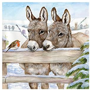 Serviette Papierserviette Eselpaar 5/20 Stück mehrlagig Servietten Tischdeko Besteck Winter Vogel am Zaun 20 Stück