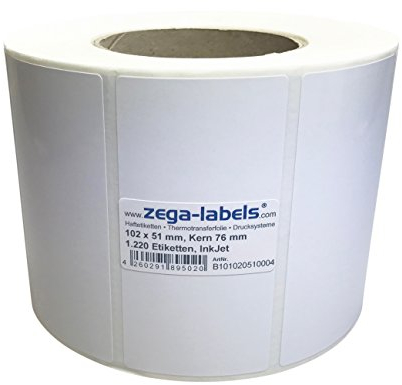 Inkjet Etiketten auf Rolle - 102 x 51 mm - 1.220 Stück je Rolle - Kern: 76 mm - Papier weiss glänzend - aussen gewickelt - permanent haftend - Druckverfahren: Ink Jet (Rollen Tintenstrahl Drucker)