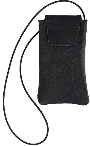 Textured Bison Leather Eyeglass Case with Neck String, Black