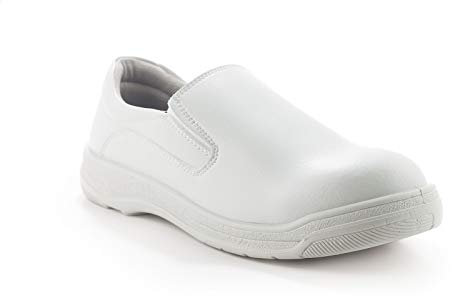 Zapato de Seguridad Blanco Saxa S2 - Ligero, Antideslizante, Flexible, Lavable, Antistatico - para Alimentacion, Cocina, Sanitario, Medicina, Hostelería (40, Blanco)