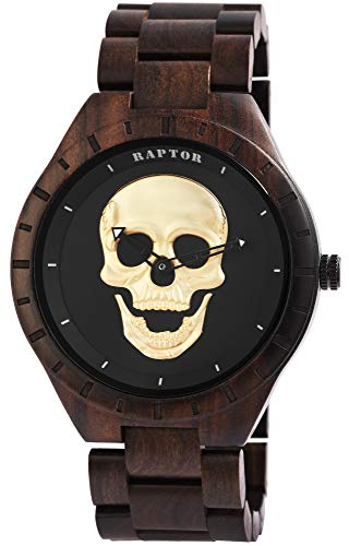 Raptor Herren-Uhr Sandelholz Totenkopf Leuchtzeiger Analog Quarz RA20300 (Sandelholz/schwarz)