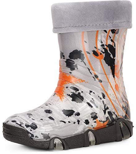 Ladeheid Kinder Mädchen Jungen Gummistiefel Gefüttert Swk38 (Grau Muster-38, 27/28 EU)