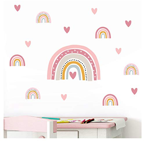 Little Deco Wandtattoo viele Regenbögen mit Herzen I Wandbild 151 x 85 cm (BxH) I Aufkleber Sticker Mädchen Wandsticker Herzchen Kinderzimmer Deko Babyzimmer DL487