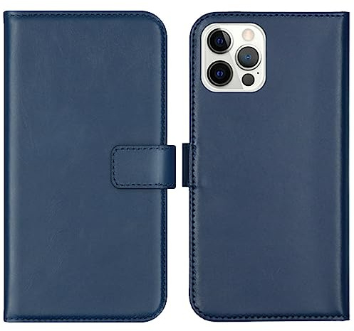 SELENCIA Klapphülle aus Echtleder - Geeignet für iPhone 12 Pro / 12 - Blau
