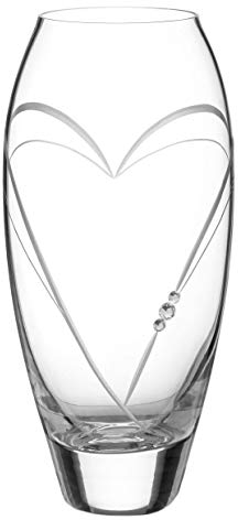 DIAMANTE Vase « Cœurs » – Petit vase en cristal taillé à la main avec cristaux Swarovski et motif cœur – 18 cm