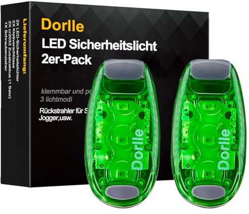 Dorlle LED Sicherheitslicht Blinklicht Schulranzen 2per Set， Blinkende Warnleuchte für Laufen， Kindersicherheit Rucksack Sportbeutel， mit Armband， Haustiere， Grün