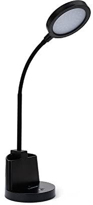 Velamp Swan2 Lampada da Tavolo LED 7 W – Luce Naturale 4000 K, Interruttore Touch, Porta-penne Integrato, Design Compatto ed Elegante, Ideale per Studio e Ufficio - Nero