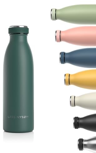 LARS NYSØM Edelstahl Trinkflasche 350ml, 500ml, 750ml, 1L, 1 5 liter | Thermosflasche Kohlensäure geeignet | Auslaufsichere Wasserflasche für Sport, Outdoor, Schule (Pine Green, 500ml)