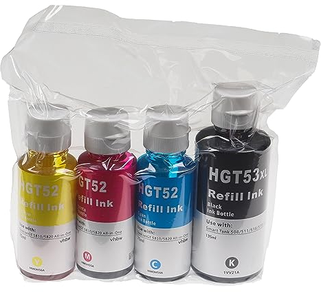 vhbw 4X Tintenpatronen kompatibel mit HP Smart Tank Plus 570 Wireless All-in-One, 655 Drucker - Set Cyan, Magenta, Yellow, Schwarz (Wiederaufgefüllt)