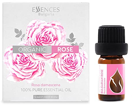 Essences Bulgaria Olio Essenziale di Rosa Biologico 5ml | Rosa Damascena | 100% Puro e Naturale | Non Diluito | Grado Terapeutico | Fattoria a Conduzione Familiare | Distillato a Vapore | Non OGM