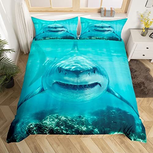 3D-Hai-Bettwäsche-Set, Doppelgröße für Kinder, Jungen, Schlafzimmer, Meerestiere, Bettbezug-Set, Hai-Fisch-Druck, Bettdeckenbezug, 1 Bettbezug mit 1 Kissenbezug, keine Bettdecke