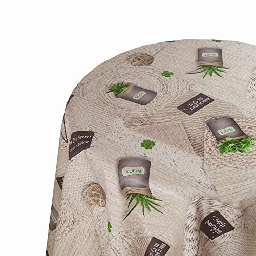 Wachstuch Wachstischdecke Tischdecke Gartentischdecke Farbe und Größe wählbar Welcome Home Rattan Rund 130 cm abwaschbare Wachstuchtischdecke