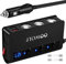 OOWOLF Quick Charge 3.0 Cigarette Lighter Adapter,180W 12V/24V 3-Socket DC Power Car Splitter with 6.6A 4 USB Ports,LED Display Voltage, Individual Switch (Black)