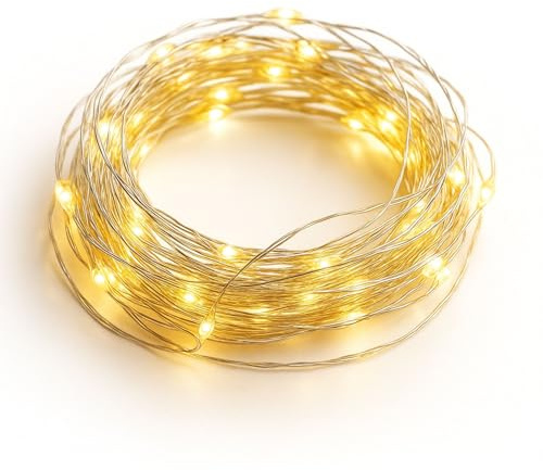matches21 HOME & HOBBY Mini Draht Lichterkette 100 LED warmweiß - 5m transparente Batterie Micro Leuchte Timer-Funktion