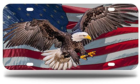 Eagle USA Flag License Plate,Car Front License Plates with 4 Holes, Metal Car Plate,Aluminum Novelty License Plate, 6 * 12 inches