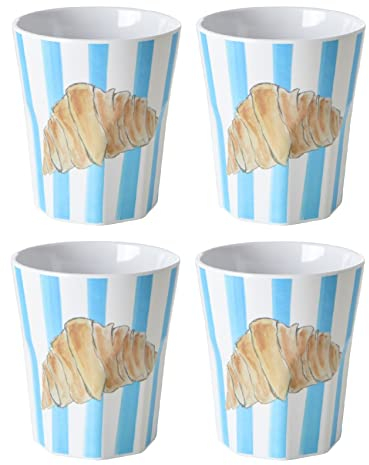 UDC Rice - Lot de 4 Gobelets en Mélamine - A reyures blanc et Bleu Image Croissant
