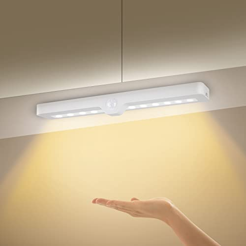 LED Schrankbeleuchtung, Led Schranklicht mit Bewegungsmelder, Unterbauleuchte, LED Aufladbar Lichtleiste Warmweiss-3000K, mit Stick-On Magnetstreifen, Geeignet für Schränken, Regalen und Vitrinen