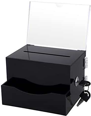 SUMTree Acrylic Suggestion Business Card and Donation Box with Lock, Sign Holder and Secure Ticket Storage Container for Voting - 4*6 inches, Black