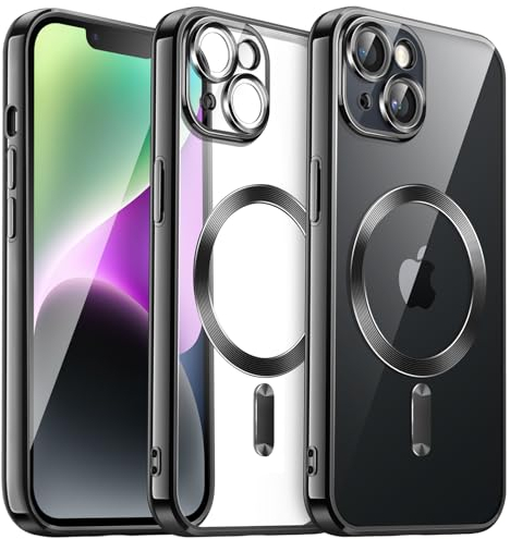 JETech Weiche Klar Hülle für iPhone 14 6,1 Zoll, Kameraschutz Vollständiger, Kompatibel mit MagSafe Kabellosem Laden, Stoßfest Elektroplattiert TPU Handyhülle (Schwarz)