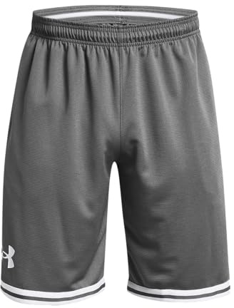 Under Armour Herren Basketball, 25,4 cm Umfang Shorts, (025) Castlerock/Weiß, Large Hoch