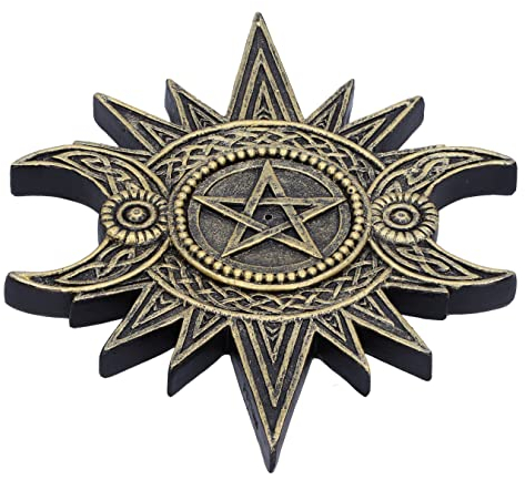 Nemesis Now Celestial Worship Brûleur d'encens en résine 17,3 cm, doré/Noir, Porte-encens Triple Lune, Design Classique Triple Lune, moulé dans la Meilleure résine, Peint à la Main, Peut contenir Un