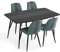 Mondeer Essgruppe, Moderner Esstisch und Polsterstuhl 4 mit Metallbeinen für Esszimmer Küche Wohnzimmer, B150 x H76,5 x T85 cm, Schwarz