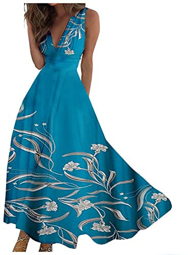 Damenkleider Elegant, Abiballkleider Lang Schön Print Summer Dress for Women Strandkleid Damen Große Größen Party Outfit Damen Damenkleid Reguläre Kawaii Clothes Kleider Damen Elegante Royal Blue L