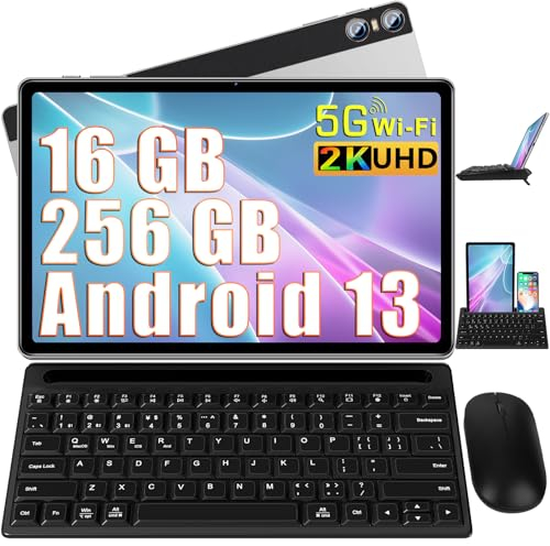 SEBBE Tablet 11 Zoll Android 13 Tablet 2K Bildschirm Tablet Octa-Core 2.0 GHz 16GB RAM + 256GB ROM + TF 1TB / 2000 * 1200 Pixel / 8 MP + 20 MP / 10,000 mAh / 5G WLAN, mit Tastatur und Maus Silbrig
