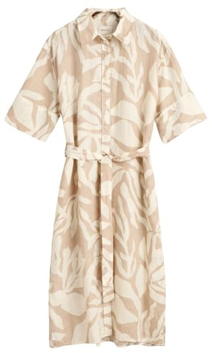 GANT Damen REL Palm Print Linen Shirt Dress Kleid, Dry Sand, 38