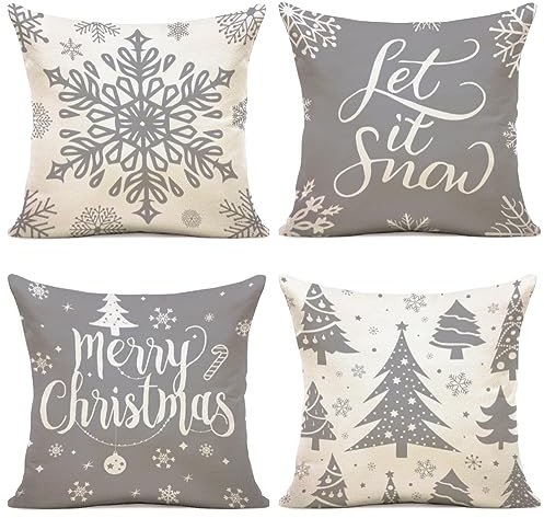 YCOLL Kissenbezug 50x50 4er Set Kissenbezug Weihnachten Kissenbezüge Dekokissen Leinen Kissenhüllen für Deko Weihnachten Sofa Schlafzimmer Couch 50x50 cm
