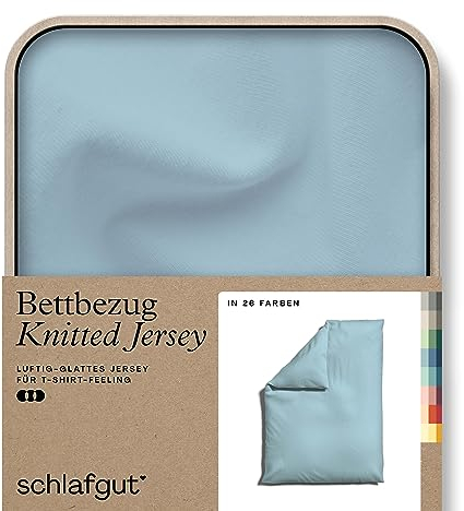 schlafgut Knitted Jersey Bettwäsche 135x200cm Bettdecke Bezug einzeln, Multicolor Uni, weich und faltenfrei mit Elasthan (Blue Light, 135-140x200)