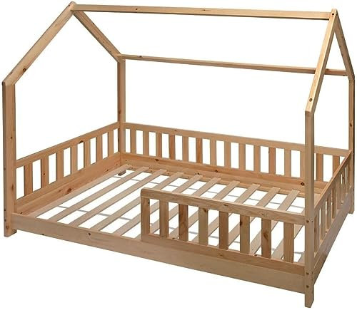 WEB2O Lit cabane pour Enfant en Bois Naturel 90x190 cm
