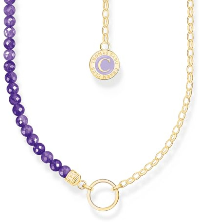 THOMAS SABO Member Charm-Kette mit Gliedern und imitiertem Amethyst vergoldet 925 Sterlingsilber, 750 Gelbgold Vergoldung, Kaltemail