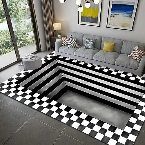 AMBATTERY 90x120cm Fußmatte 3D Optische Täuschung Teppich Läufer Teppiche Für Flur Fantasie Schwarz Und Weiß Kariert 3D Teppich,Gebetsteppich,Schlafzimmer Fußmatten Große Teppiche Für Wohnzimmer