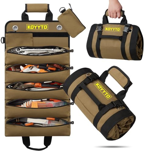 KOYYTO Geschenke für Papa, Rolltasche für schwere Werkzeuge mit abnehmbaren Taschen, wasserdichtes Oxford-Gewebe, geeignet für Motorräder, Lastwagen, Elektriker, Mechaniker usw.