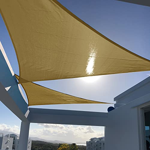 SUNNY GUARD Sonnensegel, 2,4 x 2,4 x 2,4 m, dreieckig, Sand, UV-Schutz, Sonnenschutz für Hinterhof, Terrasse, Garten, Outdoor-Aktivitäten und Einrichtungen (wir stellen individuelle Größen her)