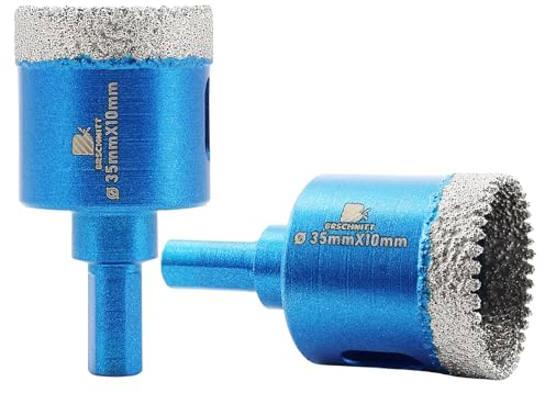 BRSCHNITT - Juego de 2 brocas de núcleo de diamante seco, 2 brocas de núcleo de sierra de diamante de 1-3/8 pulgadas con vástago triangular para azulejos de porcelana, piedra de cerámica, granito y