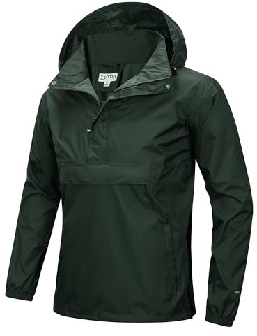 33,000ft Herren Regenjacke Leichter Wasserdichter Packbarer Pullover mit Kapuze und Reflektor für Fahrrad Wandern Outdoor, Armeegrün XL
