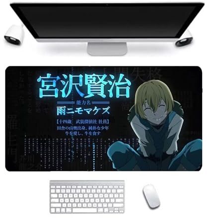Bungo Stray Dogs Anime Mauspad XL Miyazawa Kenji Figur Gaming-Mauspad Wasserdicht und rutschfest Mauspad für Computer-Laptop-Büro Geschenk für Anime-Fans