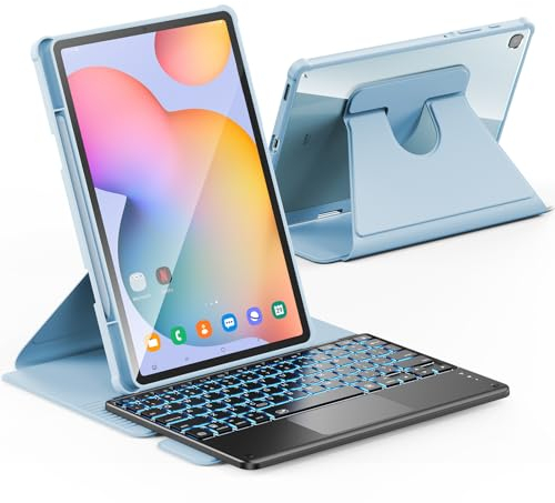 INFILAND Tastatur Hülle für Galaxy Tab S6 Lite 10.4 Zoll 2024/2022/2020 Modell (SM-P620/P625/P610/P613/P615/P619), [Hochpräzises Tackpad] mit 360 Grad drehbarem Ständer & abnehmbarer Tastatur, Schwarz