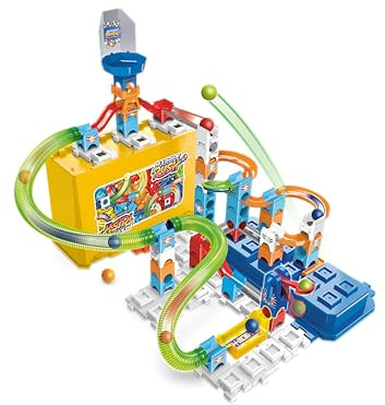 VTech Marble Rush Build and Store Box Set, Construction Set for Kids, 5 Marbles and 62 Building Pieces, Marble Run with Launcher, Building Toy, Track Set for 4, 5, 6 Years Plus, English Version