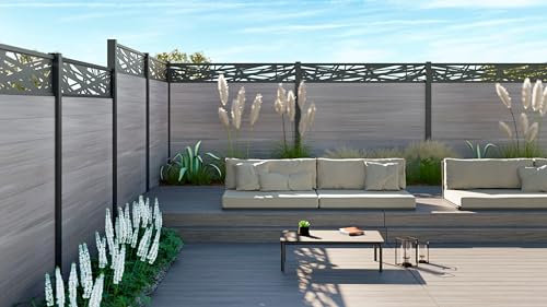 WPC Sichtschutzzaun Premium Light Grey 300mm Steckzaun | Gartenzaun | Windschutz| Lamellenzaun| 200 cm-7.4