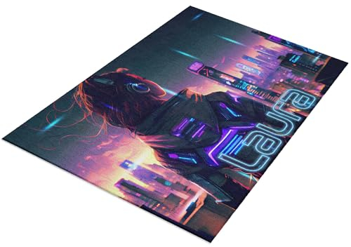 timalo® Moderner Gaming Teppich personalisiert mit Namen | Gamer Teppich Gaming Room | Fußmatte mit Wunschname Kinderzimmer Dekoration Jugendzimmer | Cyberpunk Mädchen