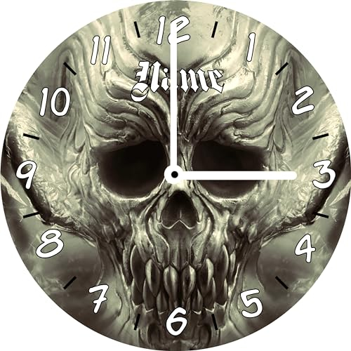 Print Equipment (50.03) Glasuhr Wanduhr - mystischer Skull Totenkopf Schädel Knochen Kopf - Ø 29 cm - gern inkl. Name