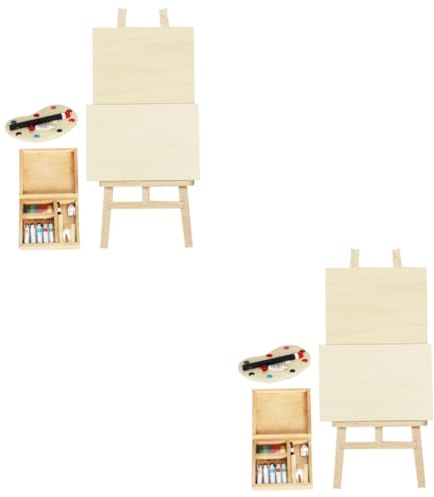 Operitacx 2 Set Pittore Di Case Delle Bambole Mobili Per Case Delle Bambole Tela Pittorica Tavola Da Pittura Decorazioni Per Case Delle Bambole Microscena Di Legno Blocco Schizzi Mini