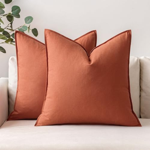 MIULEE Kissenbezug Kissenhülle Dekokissen Leinen Baumwolle Dekorative Kissenbezüge Waschbar Sofakissen mit Verstecktem Reißverschluss für Wohnzimmer Schlafzimmer Sofa 2er Set 45x45 cm Karamell